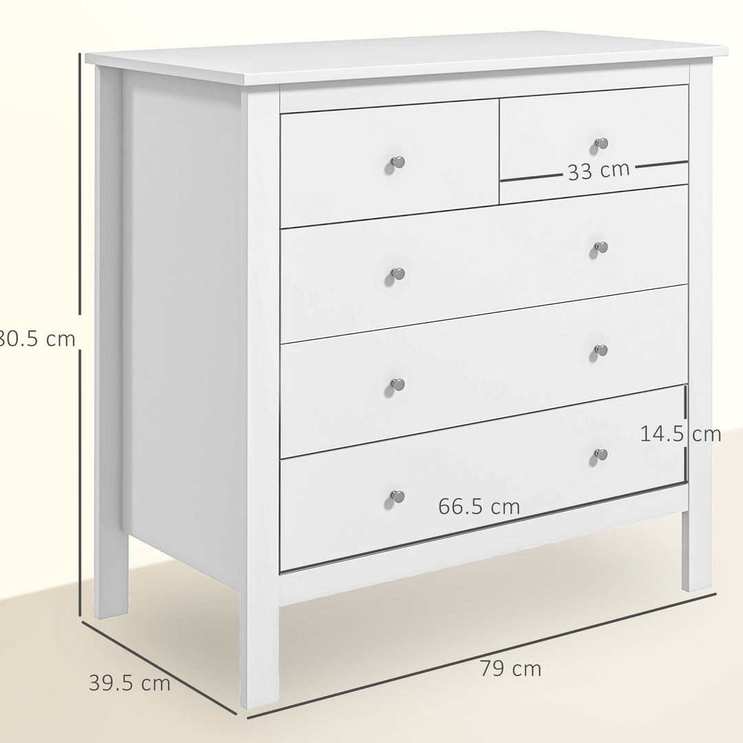 MCL Modern Chest of Drawers, 5 Drawer Storage Cabinet with Metal Handles and Runners for Bedroom, White