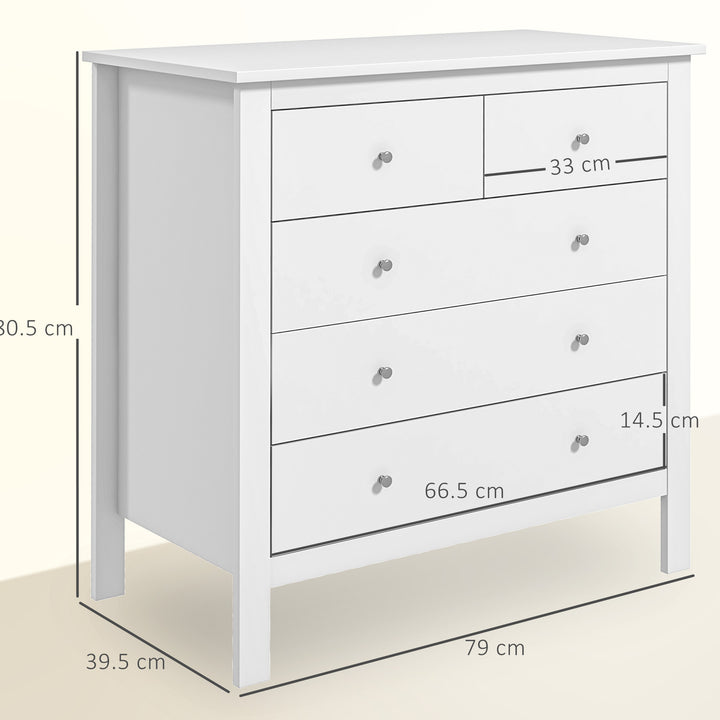 MCL Modern Chest of Drawers, 5 Drawer Storage Cabinet with Metal Handles and Runners for Bedroom, White