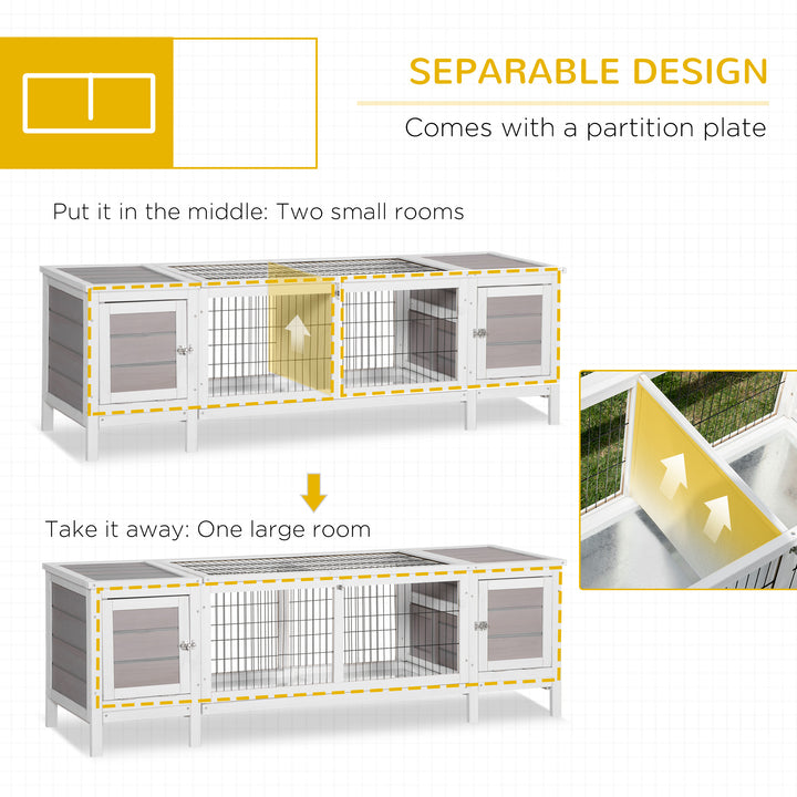 PawHut Wooden Rabbit Hutch, Guinea Pig Cage, Separable Bunny Run, Small Animal House for Indoor with Slide-out Tray, 161 x 50.5 x 53.3cm, Grey