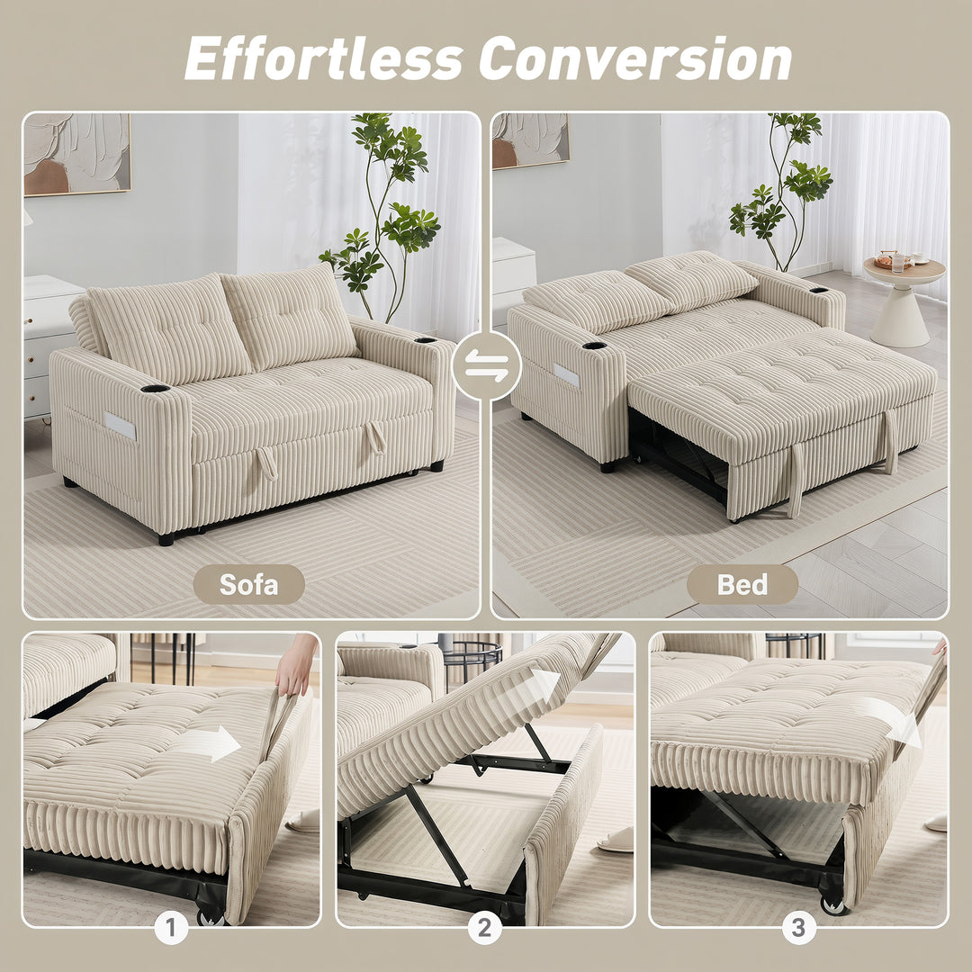 Corduroy Click Clack Sleeper Sofa with Pull Out Design, 2 Seater Sofa 