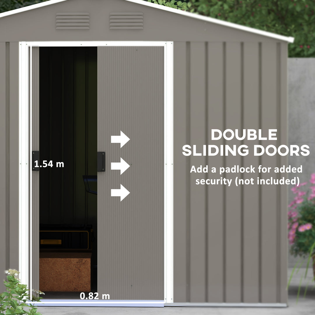 7.7 x 5.7ft Outdoor Garden Storage Shed, Metal Tool House with Ventilation and Sliding Doors, Light Grey