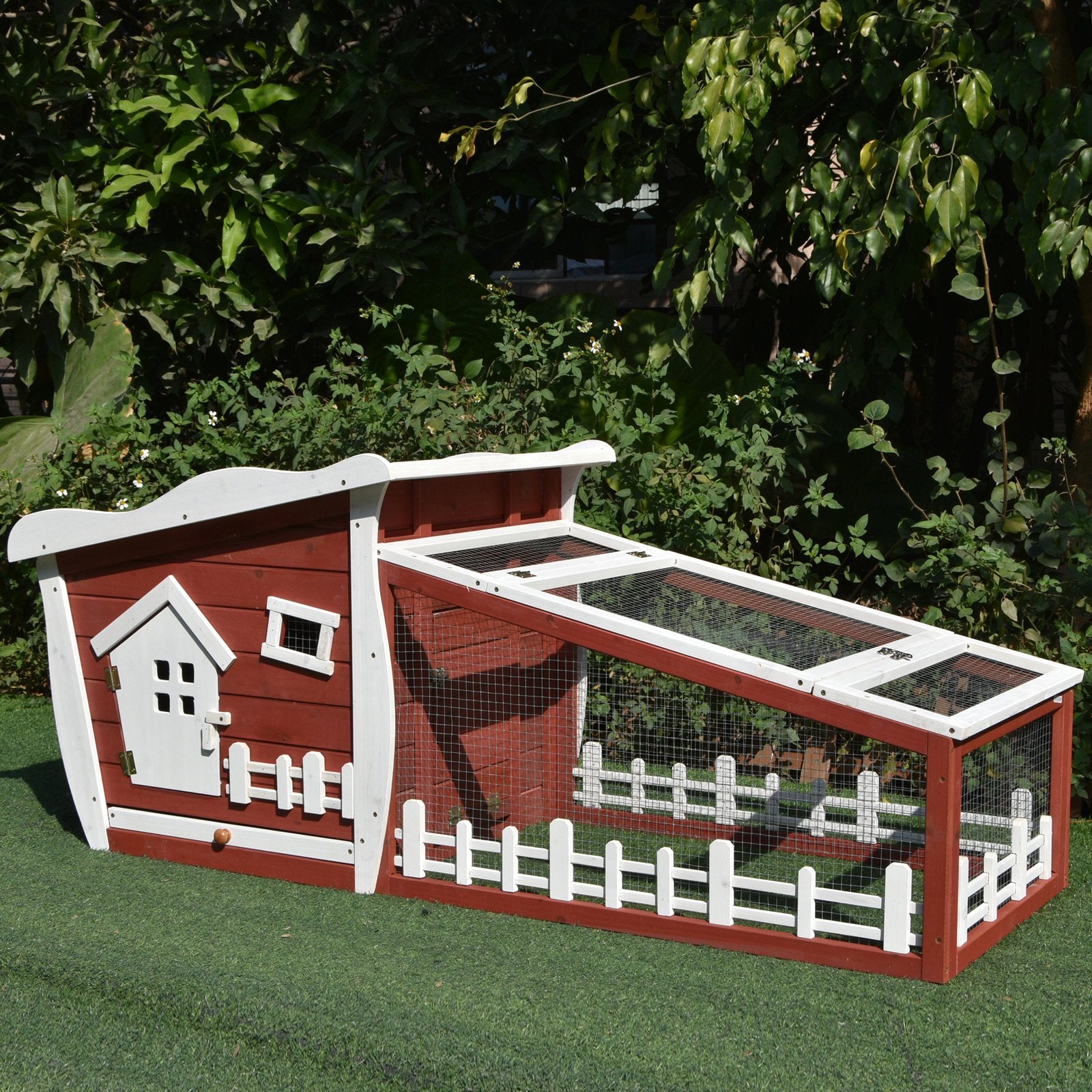 Rabbits Outdoor Fir Wood Guinea Pigs Hutches w/ Ramp Wine-Brown