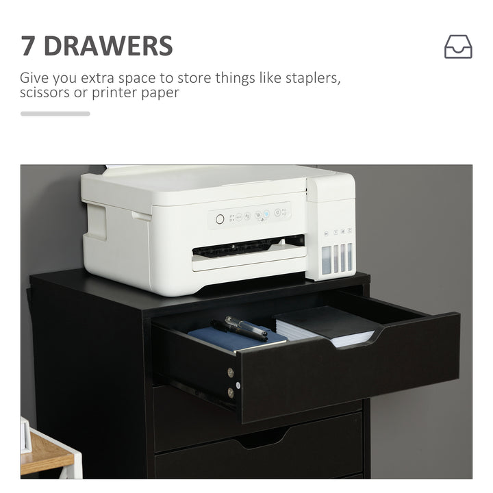 Seven-Drawer Filing Cabinet, with Wheels - Black