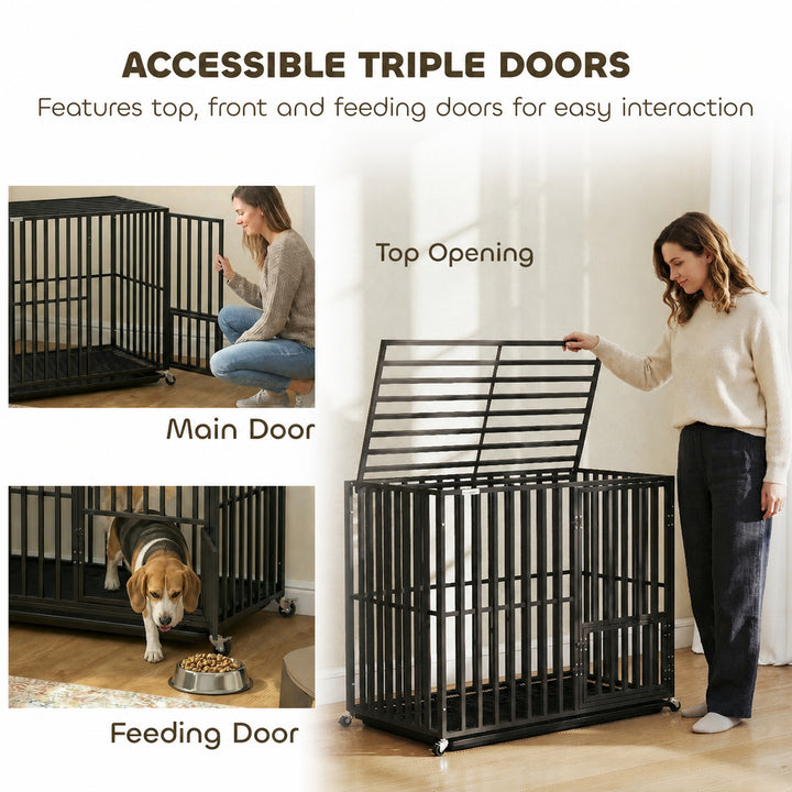 Heavy Duty Dog Crate, Dog Cage with Wheels for Small Medium Breeds, Me