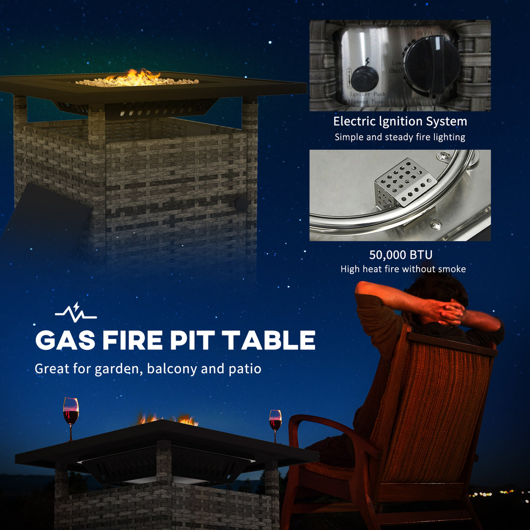 72.5 x 72.5cm 50,000 BTU Fire Pit Table, with Cover - Grey