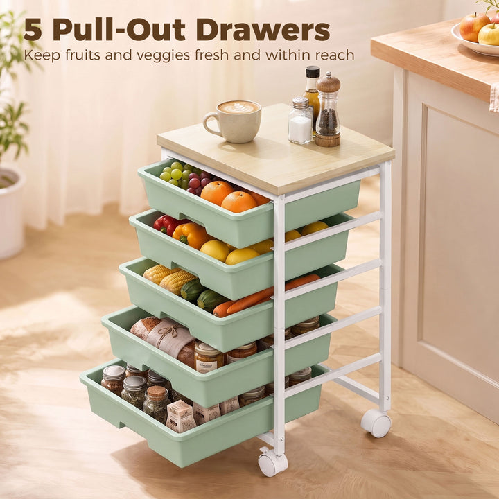 6-Tier Storage Trolley on Wheels, Metal Kitchen Rolling Cart with 5 Pu