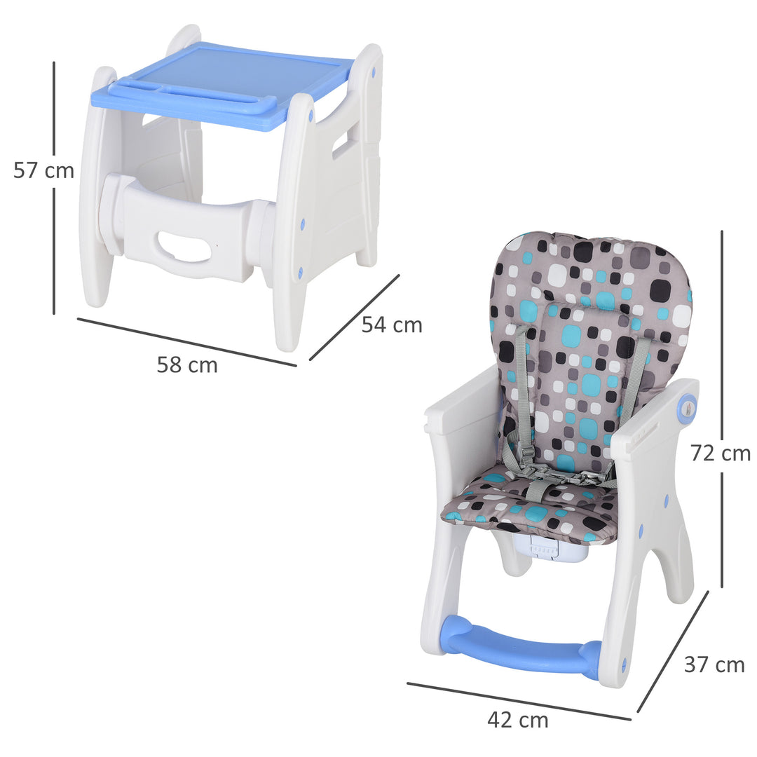 HOMCOM 3-in-1 Baby Chair: Convertible Booster High Chair, Sturdy HDPE Construction, Easy-Clean Design, Space-Saving, Blue Hue | Aosom UK