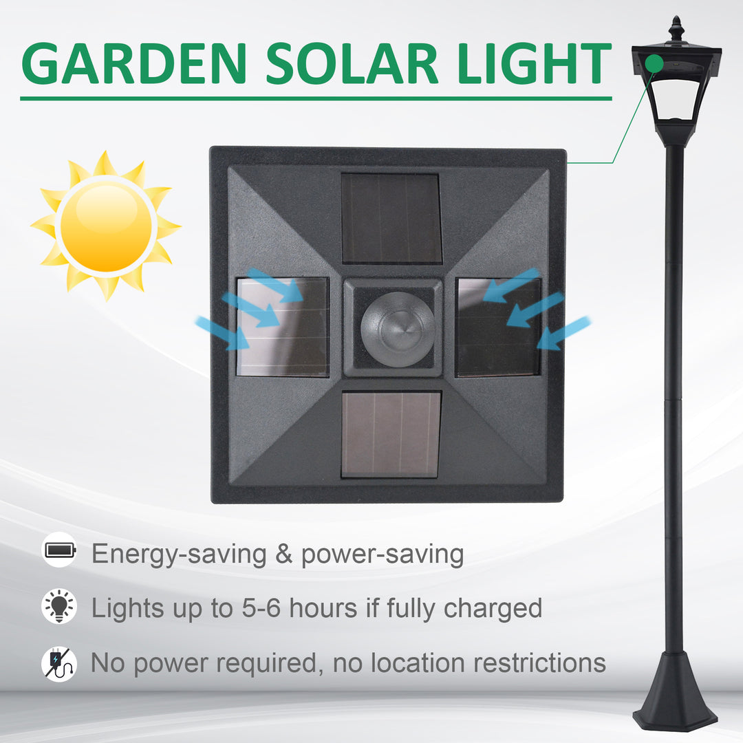 Set of 2 Outdoor Garden Solar Post Lamp Sensor Dimmable LED Lantern Bollard IP44 Energy-saving 1.2M Tall, Black
