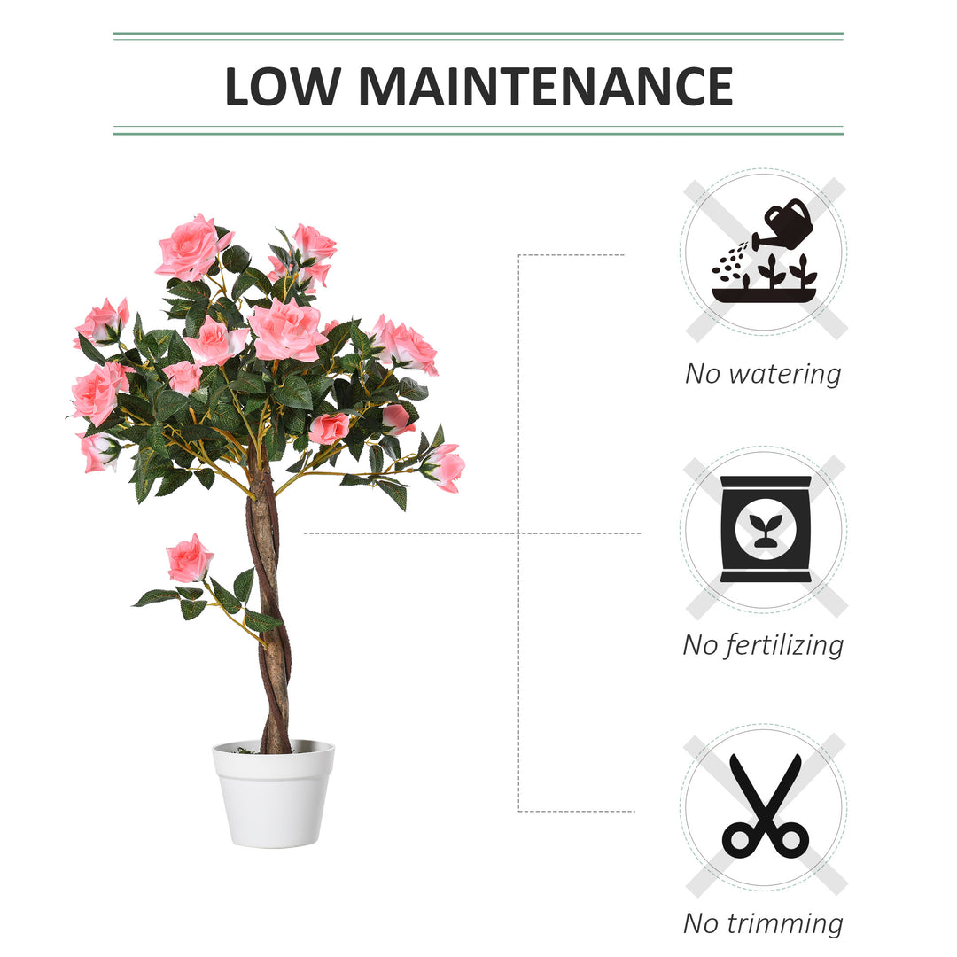 Set of 2 Artificial Plants Pink Rose Floral in Pot, Fake Plants for Home Indoor Outdoor Decor, 90cm