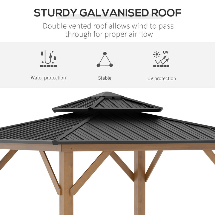 3.5 x 3.5m Outdoor Hardtop Gazebo Canopy with Two-tier Metal Roof and Solid Wood Frame Outdoor Patio Shelter for Patio, Garden, Black