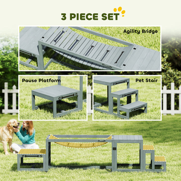 3 Pieces Wooden Dog Agility Training Equipment with Soft Bridge, Pause