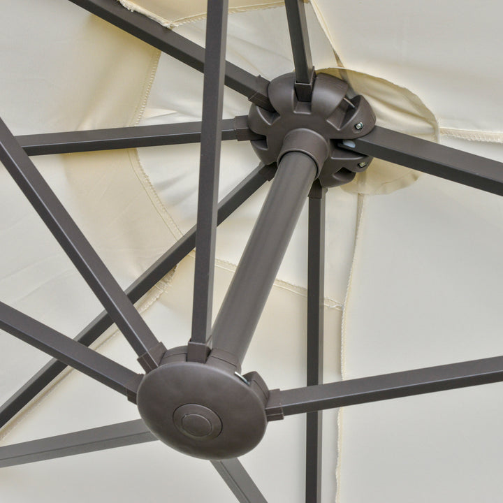 4.6M Sun Umbrella Canopy Double-sided Crank Sun Shade w/ Cross Base Off White
