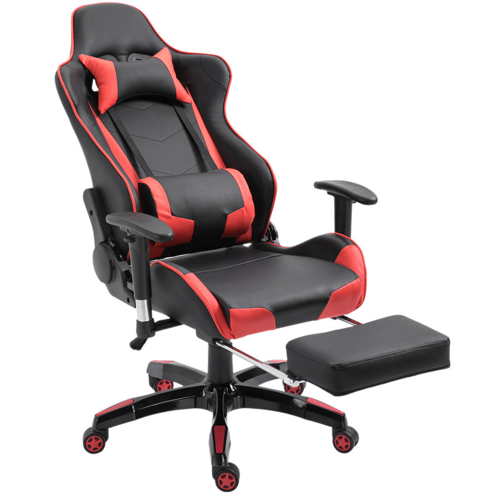 HOMCOM High-Back Gaming Chair Swivel Home Office Computer Racing Gamer Recliner Chair Faux Leather with Footrest, Wheels, Red Black | Aosom UK