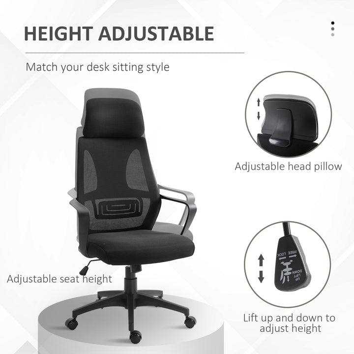 Ergonomic Office Chair, High Back Computer Chair, Mesh Desk Chair with Lumbar Support, Headrest, Wheel, Adjustable Height, Black