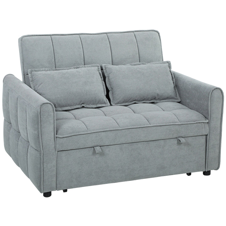 2 Seater Sofa Bed, 3-in-1 Convertible Sleeper Sofa with Click-clack Adjustable Backrest and 2 Pillows, Light