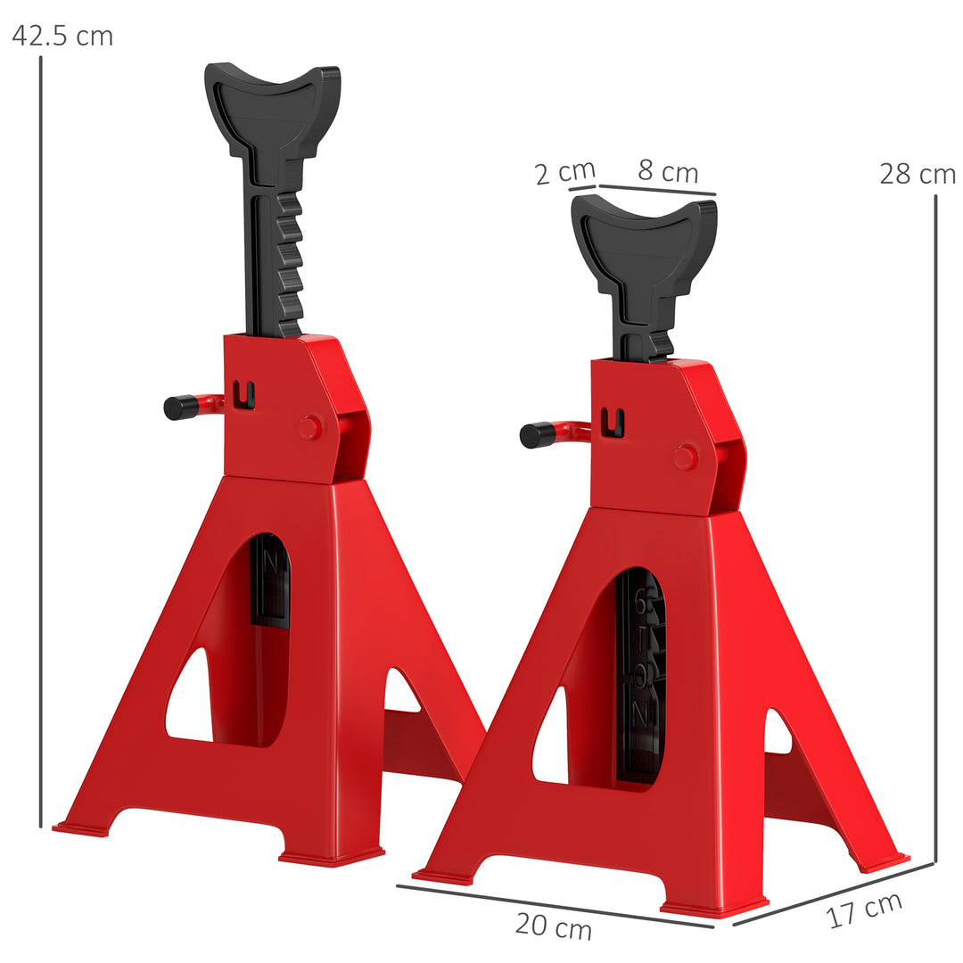 Axle Stands 2 Ton Car Jack Stands Pack of 2, 28-42.5 cm Height Adjustable Support Jack Stand, Heavy Duty Car Lift Tool for Vehicles, Caravans, Workshops, Garages, Red