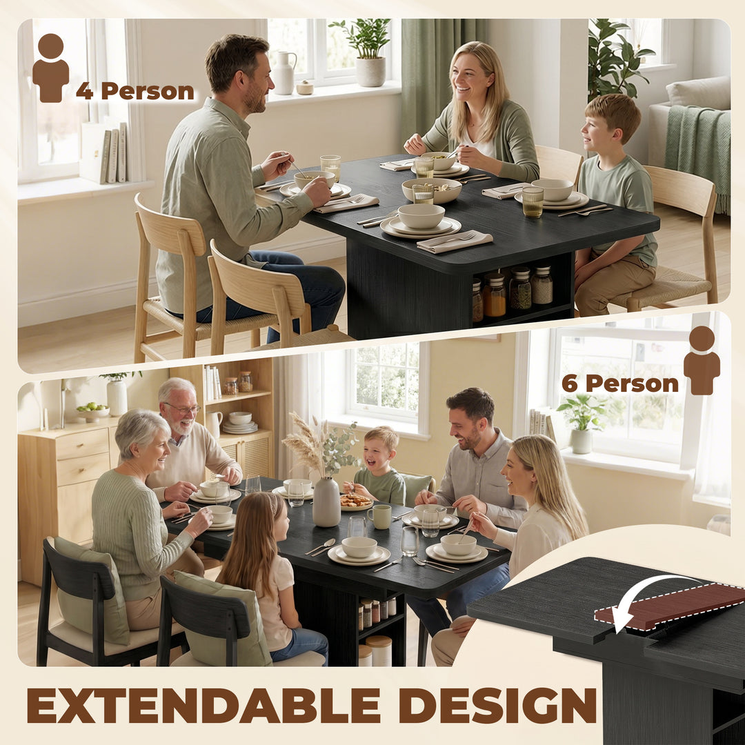 Extendable Dining Table for 4-6 People, 110-130cm Kitchen Table with 6