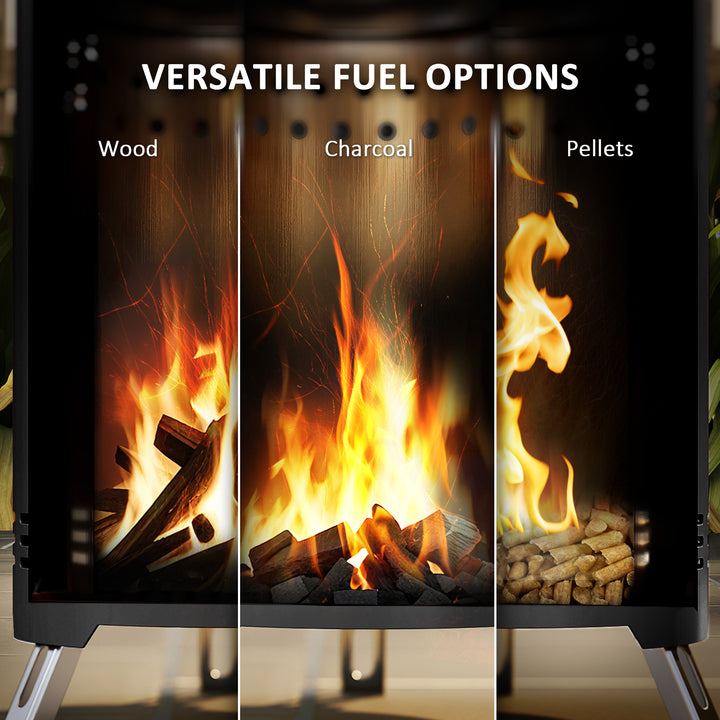 Smokeless Fire Pit, 16 x 16 cm Stainless Steel Portable Wood Burning Firepit with Poker, Wood or Pellet Fuelled Tabletop Fire Pit for Garden Camping Bonfire Party, Black
