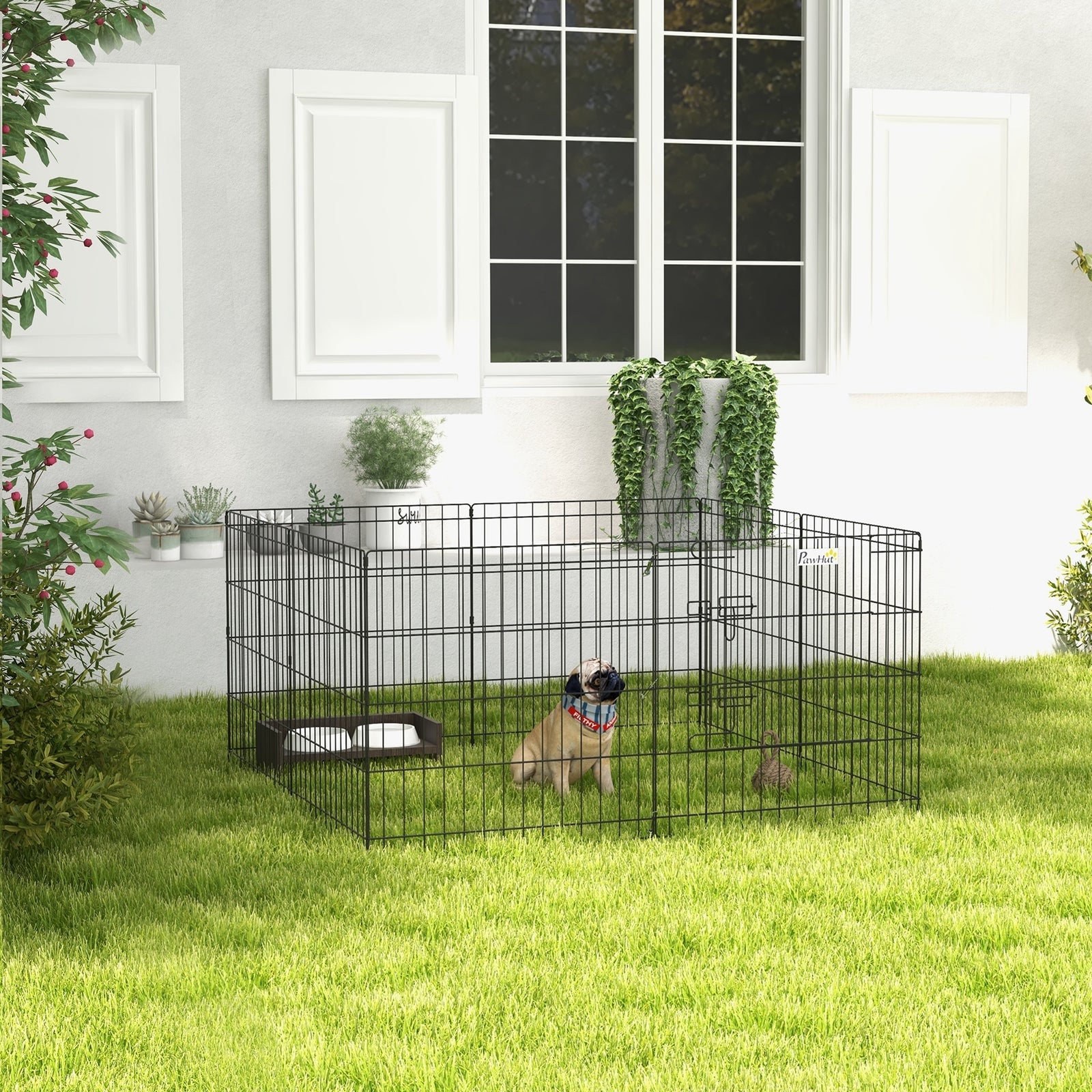 Dog Playpen, Puppy Pen, Eight-Panel Metal Fence, for Small Dogs, Indoors, Outdoors - Black