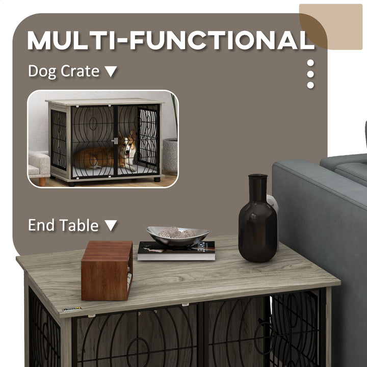 Indoor Dog Crate Furniture End Table w/ Plush Washable Cushion, Lockable Door, for Medium Dogs
