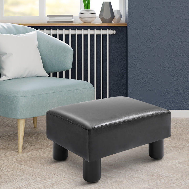 Faux Leather Footstool, Small Foot Rest, Rectangle Sofa Stool for Bedroom Living Room, Black