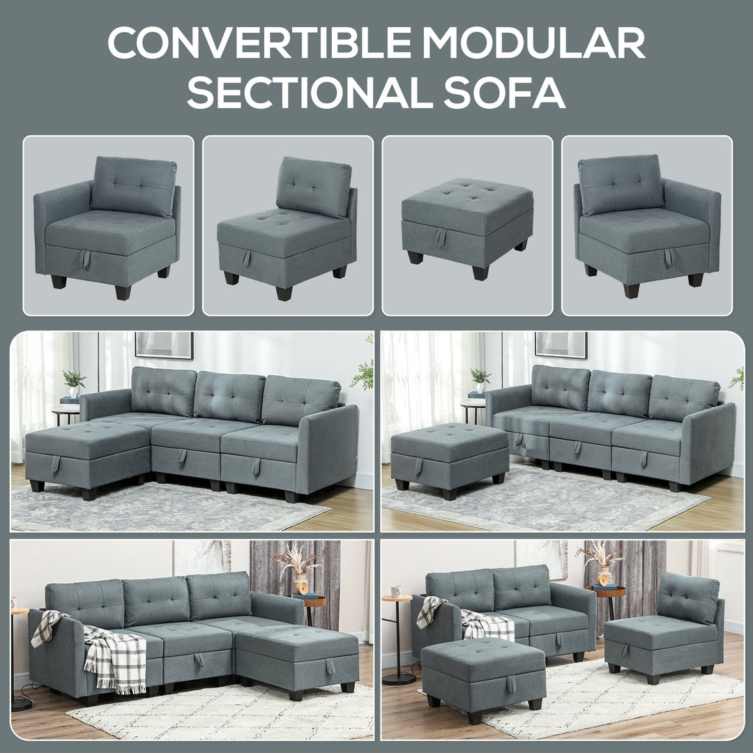 L' Shape Modular Sofa, with Storage - Dark Grey