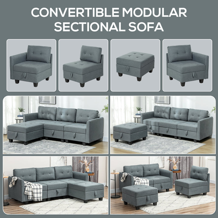 L' Shape Modular Sofa, with Storage - Dark Grey