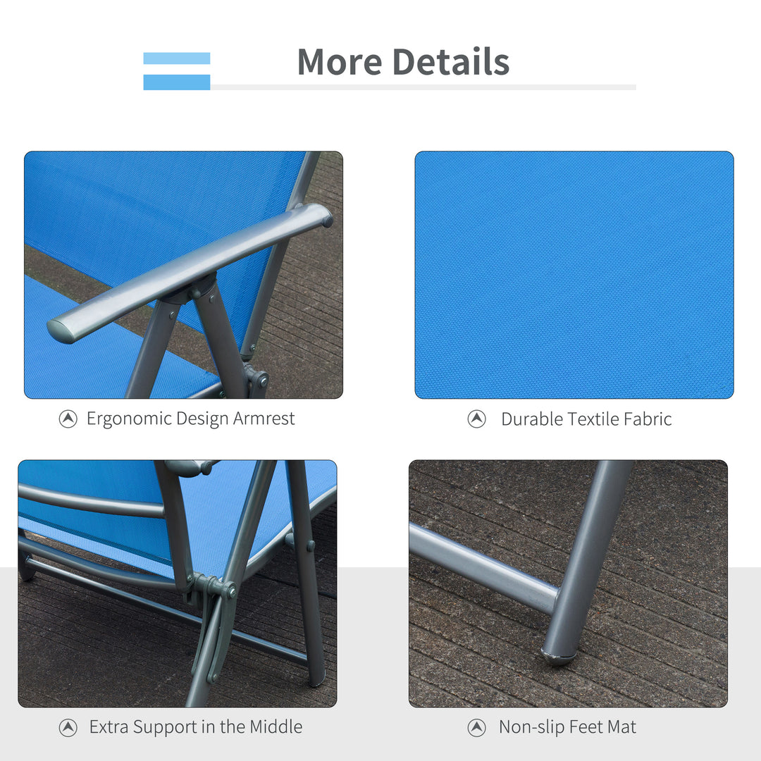 MCL Sun Lounger Steel Frame Outdoor Folding Chaise Texteline Lounge Chair Recliner with Headrest & 7 Levels Adjustable Backrest, Blue