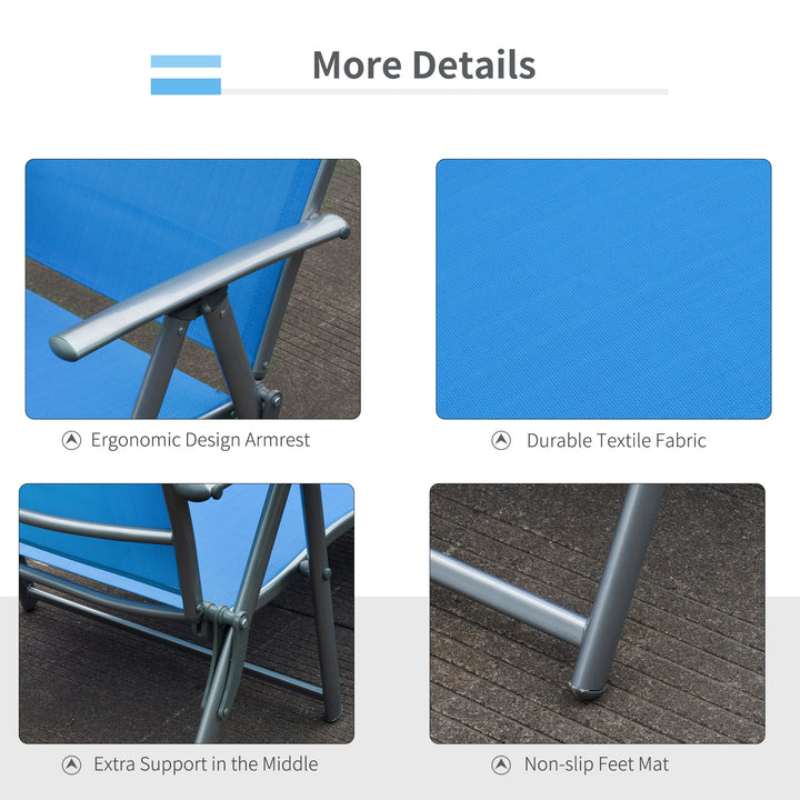 MCL Sun Lounger Steel Frame Outdoor Folding Chaise Texteline Lounge Chair Recliner with Headrest & 7 Levels Adjustable Backrest, Blue