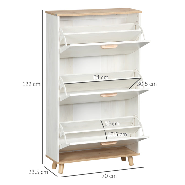 Narrow Shoe Cabinet, Slim Shoe Storage Cabinet with 3 Flip Drawers and Adjustable Shelves, 12 Pair of Shoes Organizer for Hallway, Entryway, Cream White