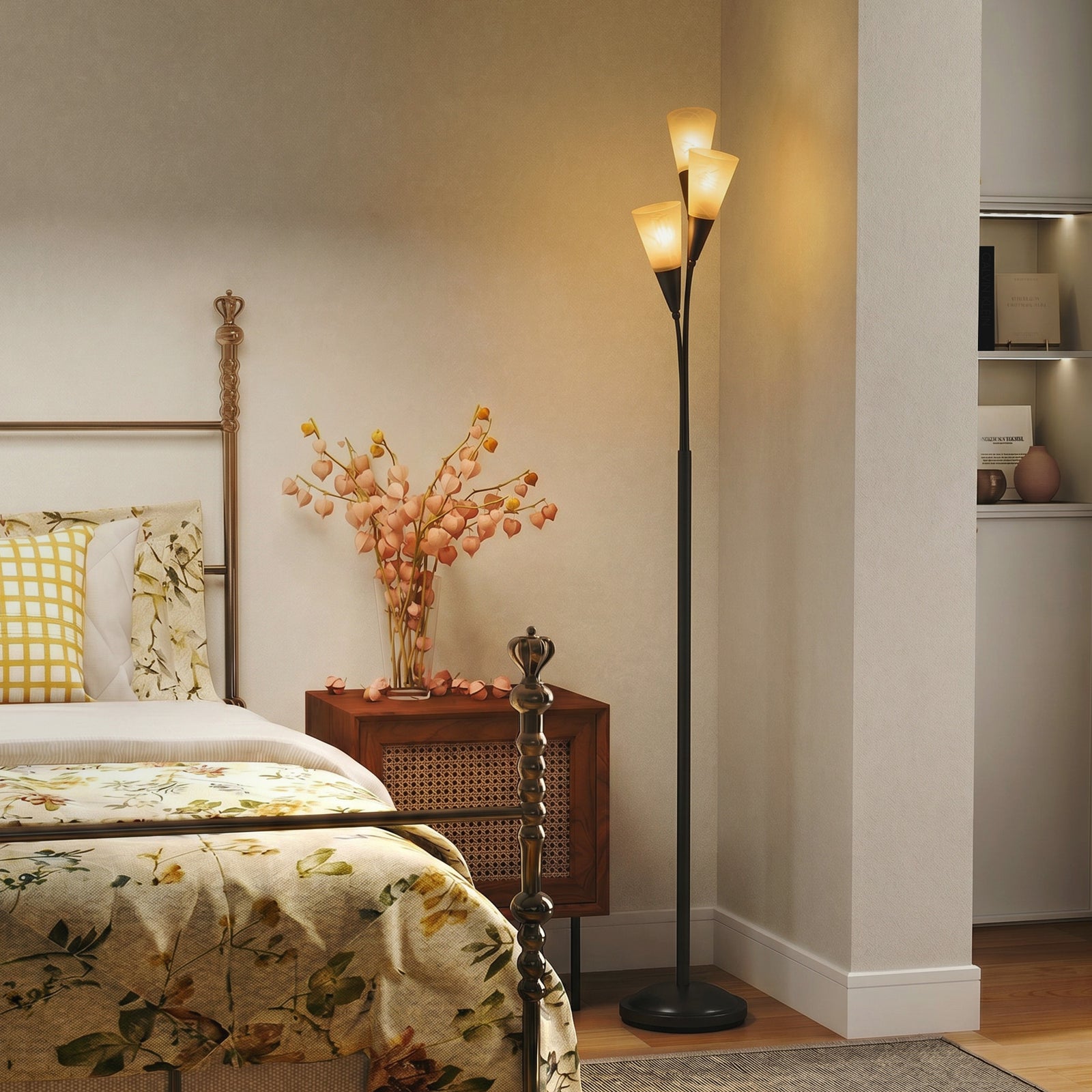 Modern Standing Lamp, 3-Light Upright Floor Lamps for Living Room, Bla