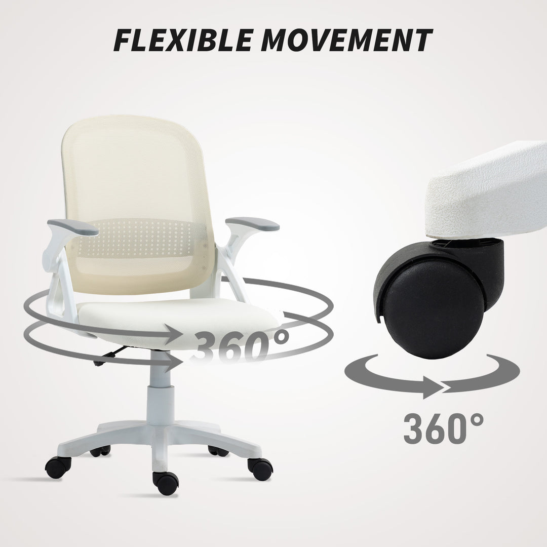 Breathable Mesh Office Chair, Ergonomic Swivel Computer Chair with Flip-up Armrests, Lumbar Back Support for Home/Office, White