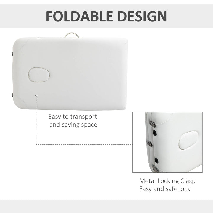 Foldable Massage Bed Portable Table, 3-Section Aluminium Foldable Beauty Couch, Professional Salon Spa Table with Headrest Support and Carry Bag, 81 cm Width, White