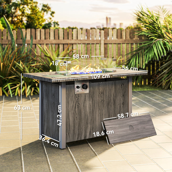 50,000 BTU Gas Fire Pit Table with Cover and Glass Screen - Dark Grey