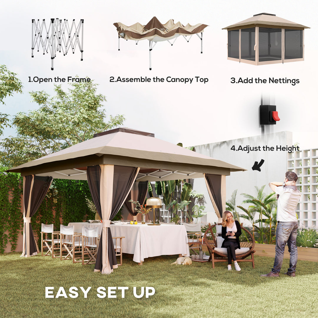 3.6 x 3.6m Pop-Up Gazebo, with Accessories - Beige