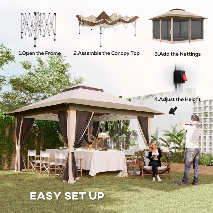 3.6 x 3.6m Pop-Up Gazebo, with Accessories - Beige