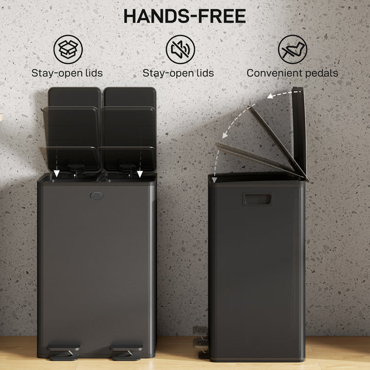 56L Dual Compartment Stainless Steel Bin, with Deodoriser Holders - Bl