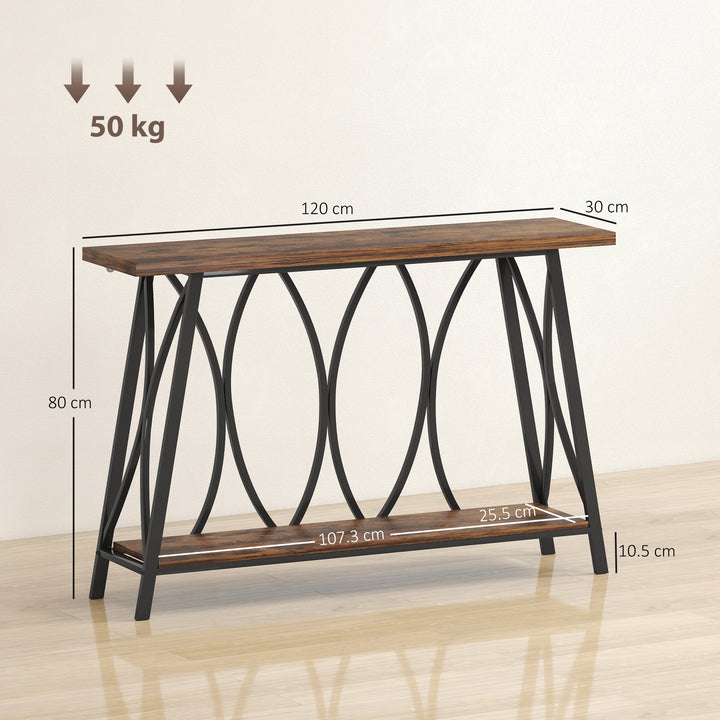 Narrow Console Table, Industrial 2-Tier Sofa Table with Metal Frame for Entryway, Living Room, 120x30x80cm