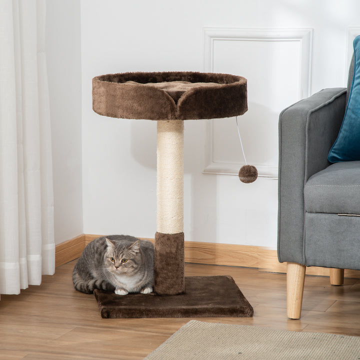 PawHut Compact Cat Tree, Sisal Scratching Post, Soft Bed, Play Toy, for Kittens, Brown, 45x45x70 cm | Aosom UK