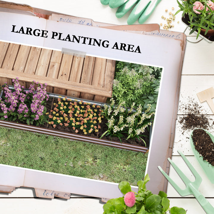 60 x 240cm Galvanised Steel Planter, with Open Bottom, Brown
