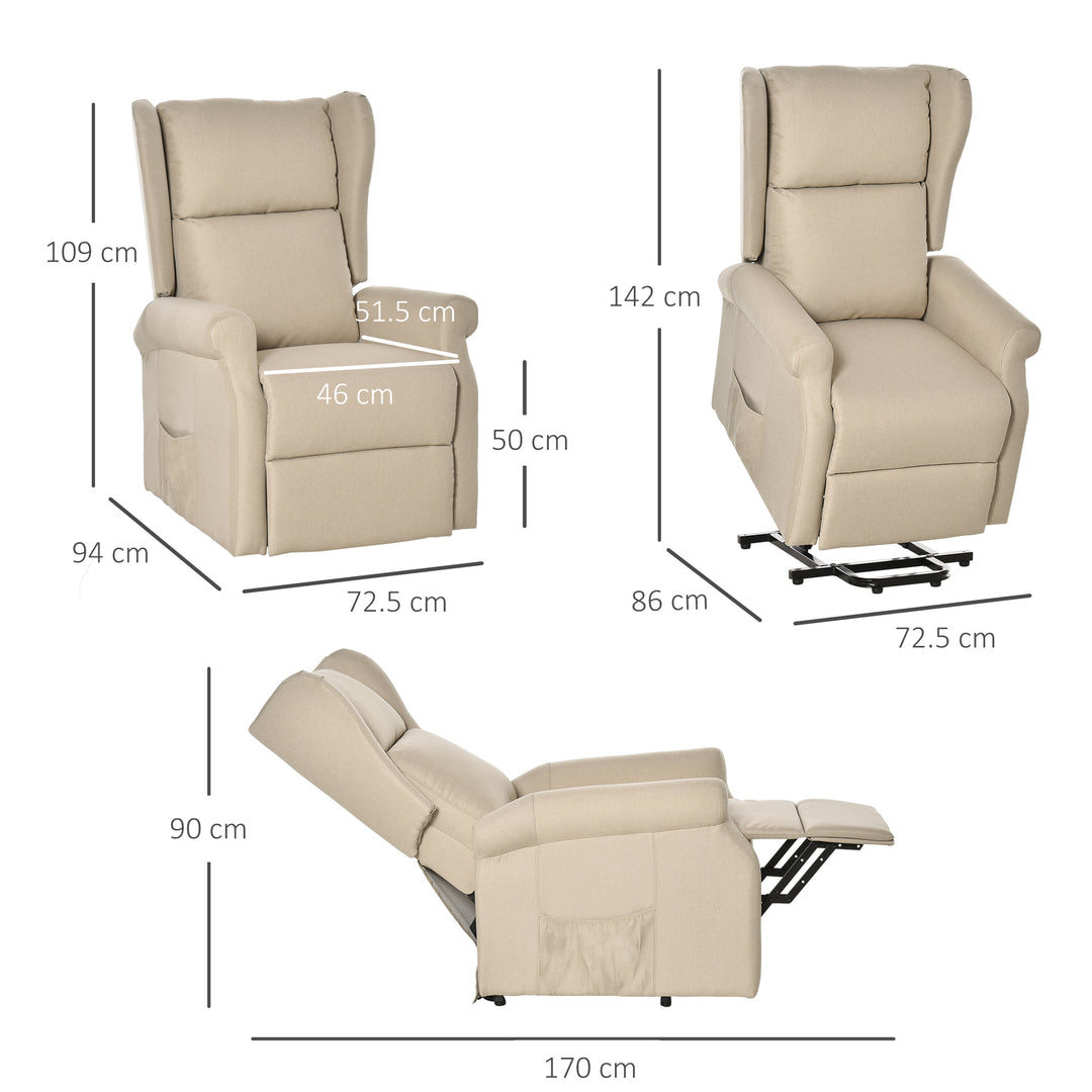 Power Lift Recliner Armchair, Electric Lift Chair for Elderly, Fabric Riser and Reclining Chair with Remote Control, Side Pockets, Extended Footrest, for Living Room, Beige
