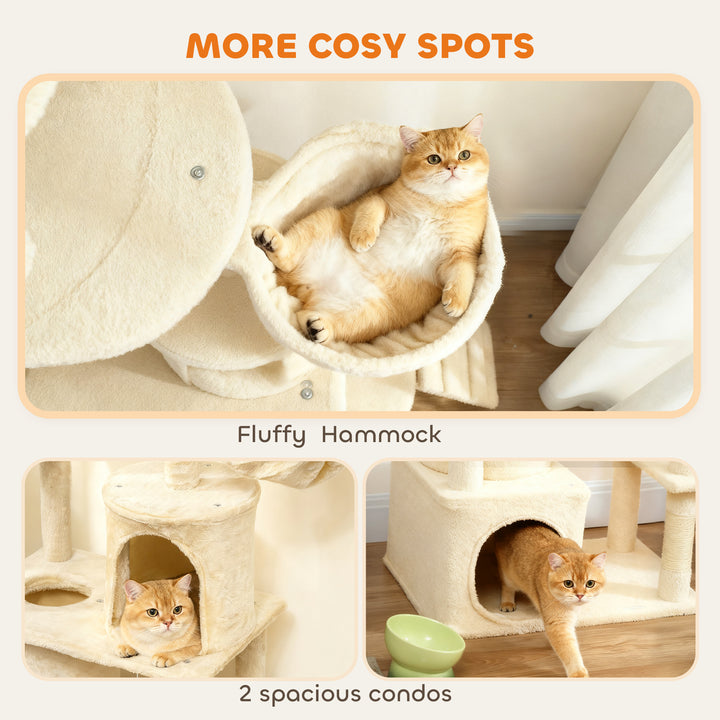 170 cm Large Cat Tree, Cat Tower with 7 Scratching Posts, Tunnel, 2 Co