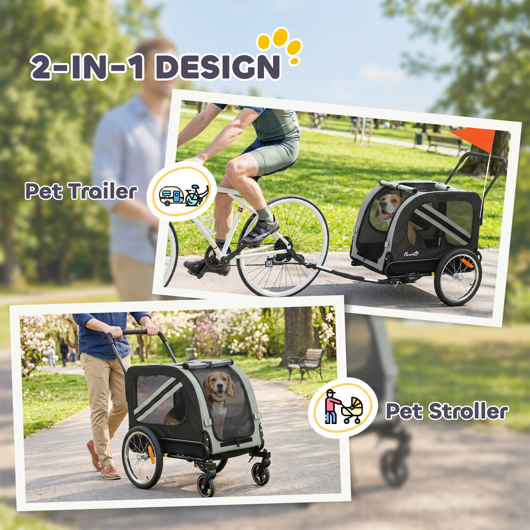 2-In-1 Pet Bike Trailer Dog Stroller Pushchair with Universal Wheel Re