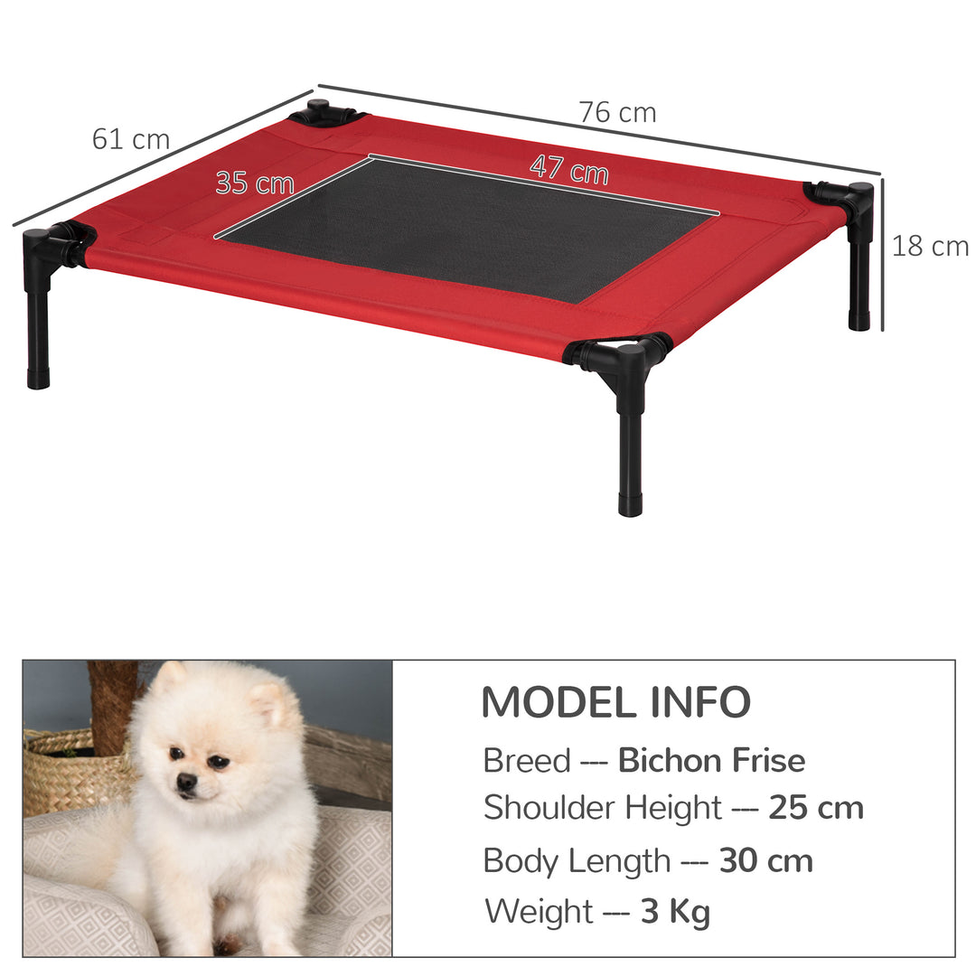 Raised Dog Bed Cat Elevated Lifted Portable Camping w/ Metal Frame Black and Red (Medium)