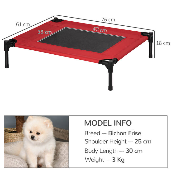 Raised Dog Bed Cat Elevated Lifted Portable Camping w/ Metal Frame Black and Red (Medium)