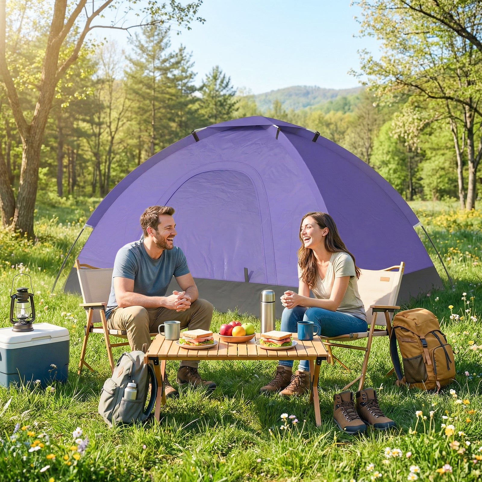 2 Person Camping Tent, Dome Tent with Zipped Doors, Storage Pocket, Po