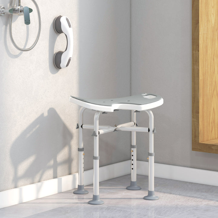 HOMCOM 39-51.5cm 'U' Seat Padded Shower Stool - Grey | Aosom UK