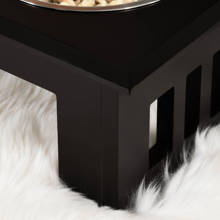 Raised Dog Feeding Bowls with Stand, Stainless Steel for Medium Dog, 58L x 31W x 25H cm - Brown