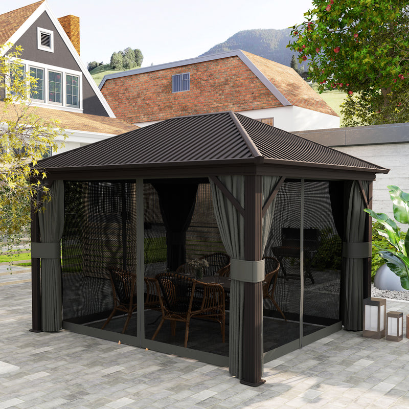 3.6 x 3 m Aluminium Hardtop Gazebo, with Accessories - Dark Grey