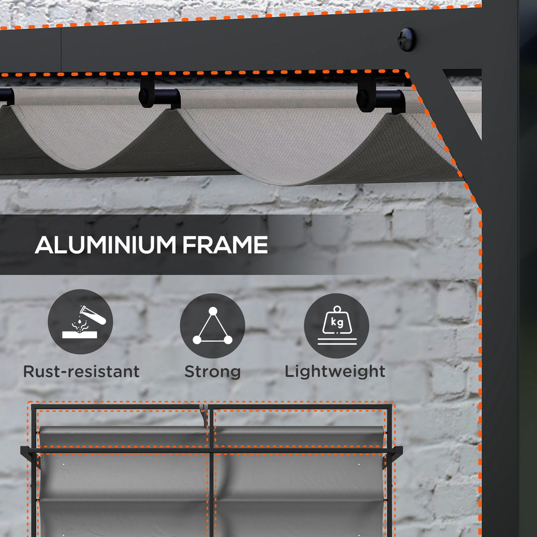 3 x 4m Retractable Pergola, Garden Gazebo Shelter with Aluminium Frame, for Grill, Patio, Deck, Dark Grey